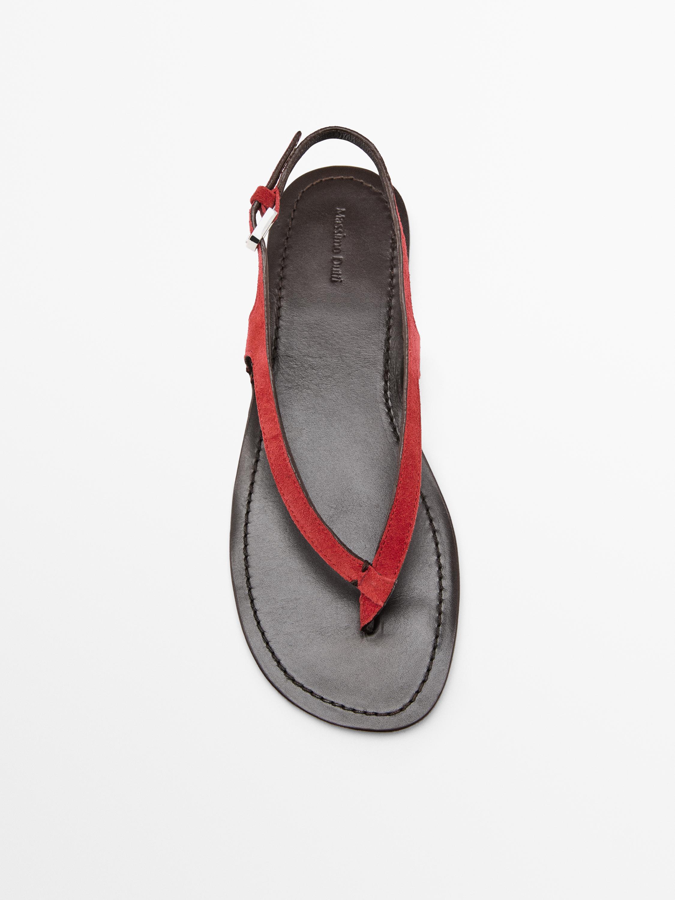 Split suede flat sandals